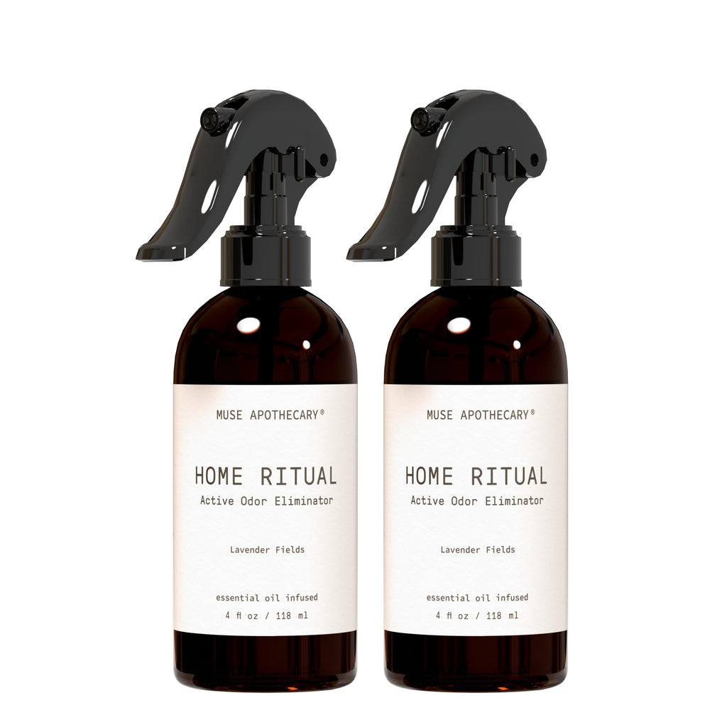 Muse Apothecary Home Ritual Active Odor Eliminator Spray - Furniture Deodorizer Spray & Bathroom Odor Eliminator for Home - Essential Oil Air Freshener - 4oz, Bergamot + French Lavender + Sandalwood