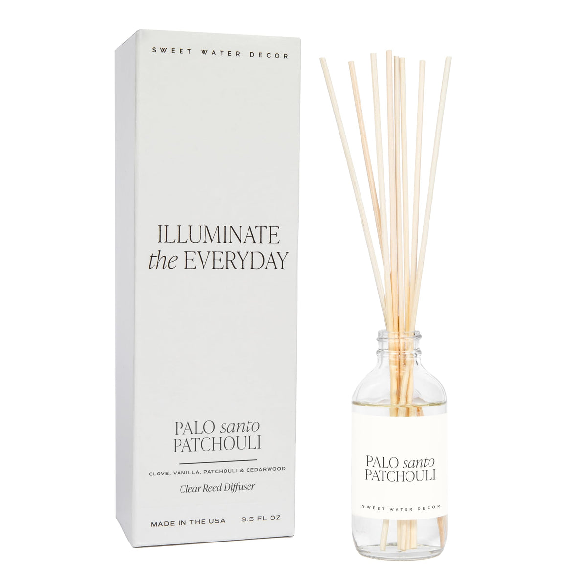 Sweet Water Decor Non-Toxic Cashmere and Vanilla Reed Diffuser Set, Cashmere, Sandalwood, Milky Coconut, Bourbon Vanilla Scented Diffuser for Home, Light Fragrance, Made in the USA, 3.5 FL OZ