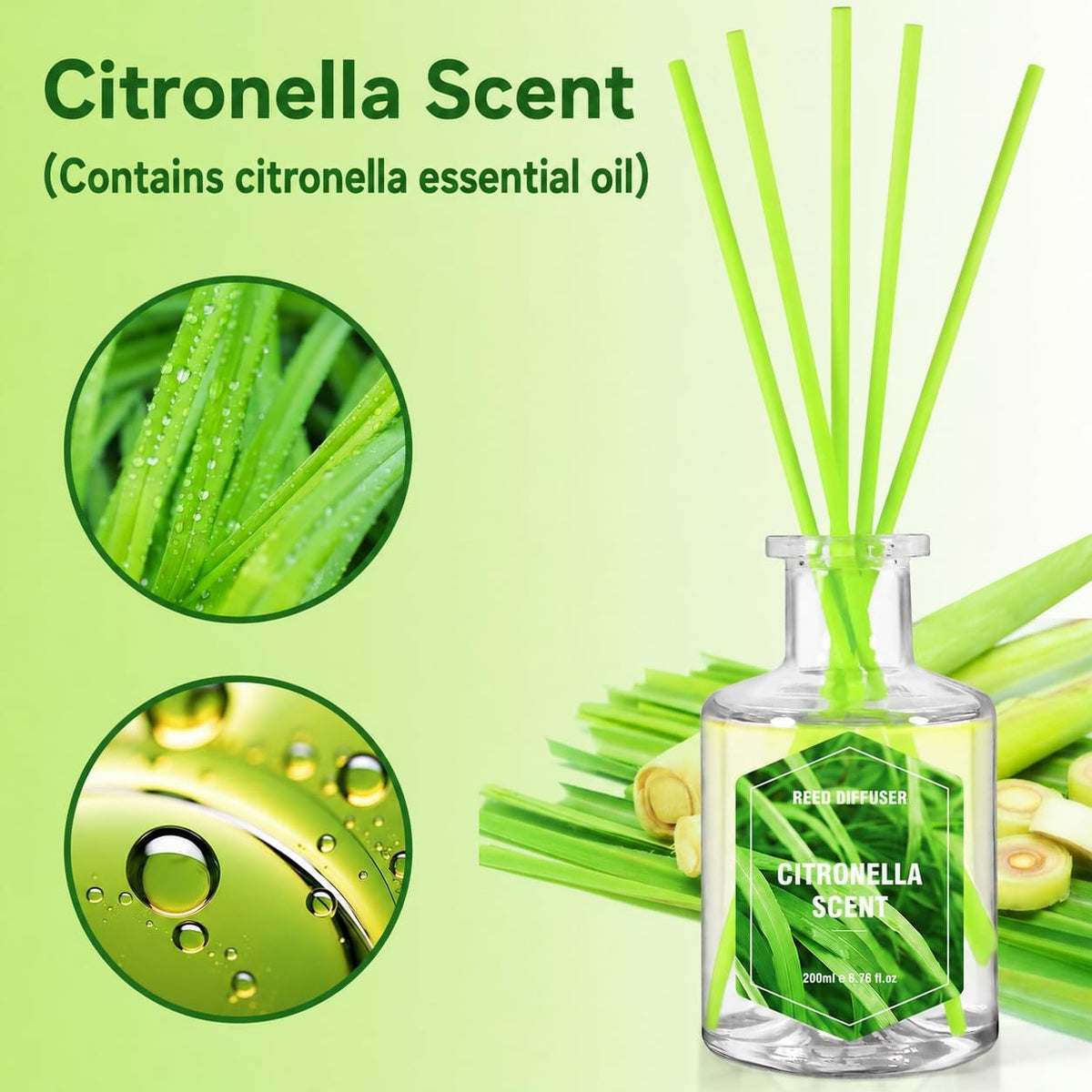 STRN Lemongrass Reed Diffusers, Summer Citronella Reed Diffuser Set, 200ML