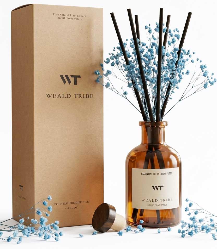 WEALD TRIBE Flower Reed Diffuser Set Vanilla Cinnamon Scent for Bathroom Air Fresheners | 4.0 fl oz Fragrance Oils with Sticks Home Fragrance Defusers | House Bedroom Office Shelf Decor & Gift