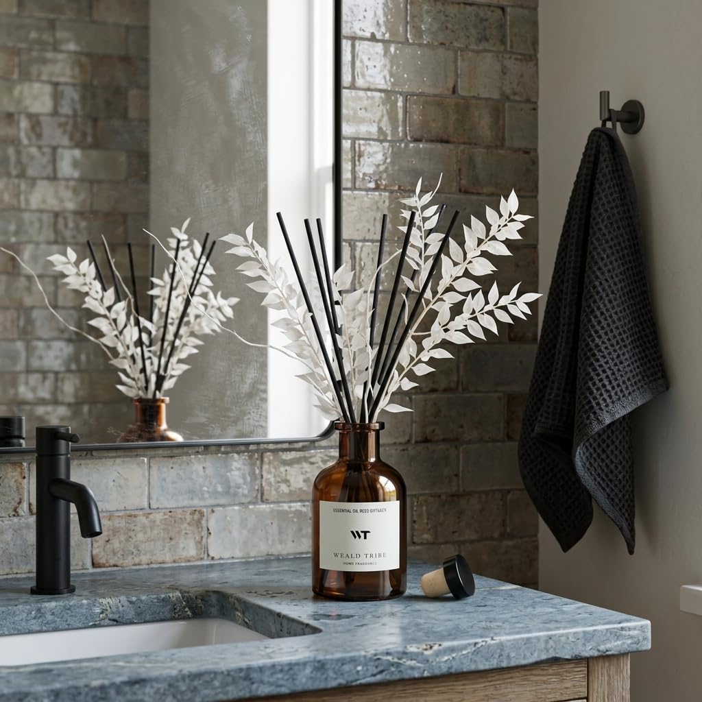 WEALD TRIBE Reed Diffuser Set for Bathroom Air Fresheners, Oil Diffuser Sticks | White Tea Scent 4.0 fl oz Home Fragrance with Sticks Defusers | House Bedroom Office Shelf Decor