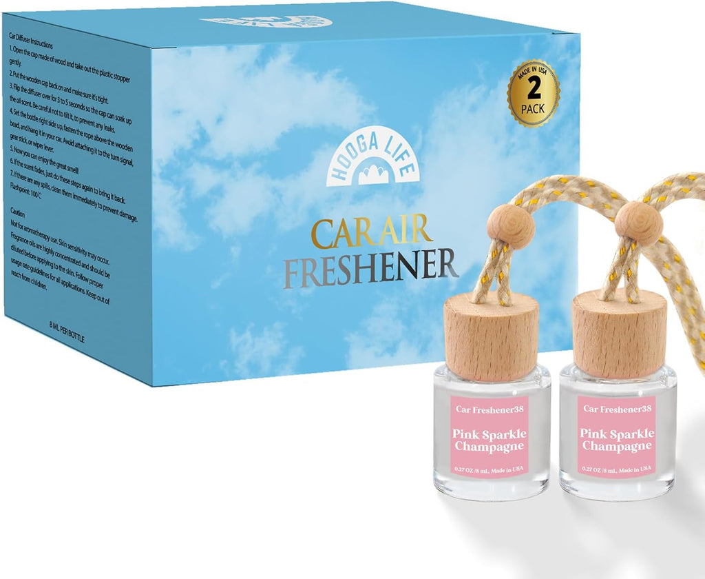 HoogaLife Car Air Freshener Diffuser 2 Pack Hanging Air Freshener Diffuser - Pink Sparkle Champagne Fragrance Oil Air Diffuse r for Car, 45+ Days Long Lasting Fragrance Made in USA (P38)