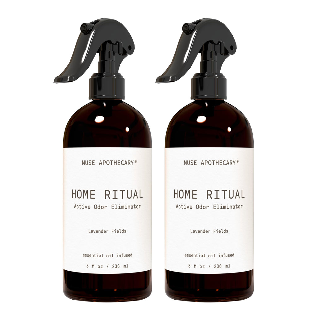 Muse Apothecary Home Ritual Active Odor Eliminator Spray - Furniture Deodorizer Spray & Bathroom Odor Eliminator for Home - Essential Oil Air Freshener - 4oz, Bergamot + French Lavender + Sandalwood