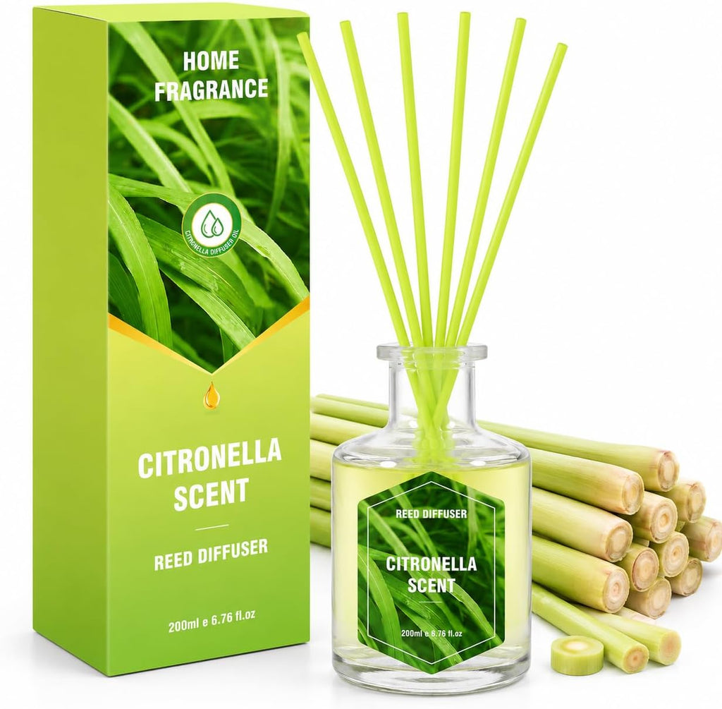 STRN Lemongrass Reed Diffusers, Summer Citronella Reed Diffuser Set, 200ML