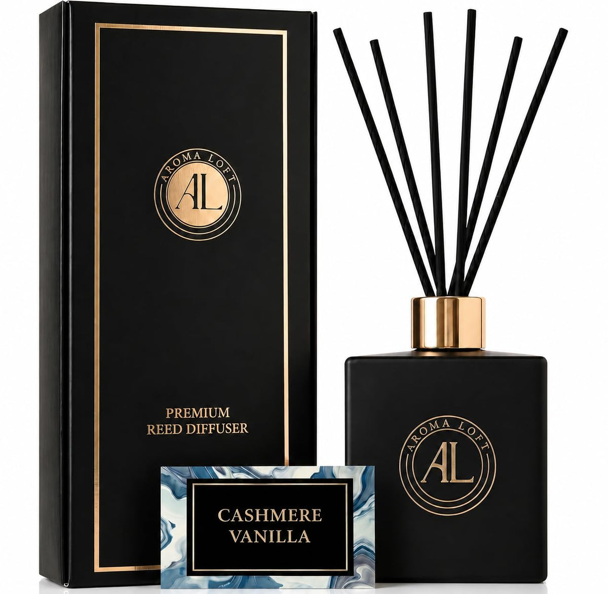 Black Reed Diffusers for Home | Premium Fragrance Diffuser | Reed Diffuser Sticks in Oil Set with Cashmere Vanilla Scent | Smell Good Stuff | Long-Lasting Oil for Bathroom & Office (5 oz)