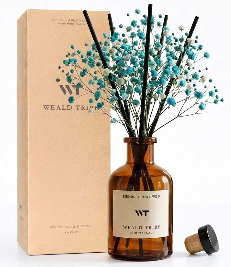 WEALD TRIBE Flower Reed Diffuser Set Vanilla Cinnamon Scent for Bathroom Air Fresheners | 4.0 fl oz Fragrance Oils with Sticks Home Fragrance Defusers | House Bedroom Office Shelf Decor & Gift