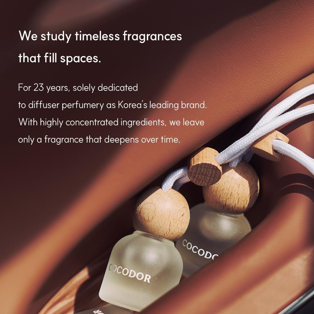 COCODOR Car Air Freshener Diffuser Set with Wooden Caps/White Jasmine /0.34 oz/2 Pack/Hanging Essential Oil Long Lasting Fragrance Pendants for Car Decor