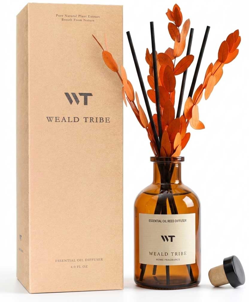 WEALD TRIBE Flower Reed Diffuser Set Vanilla Cinnamon Scent for Bathroom Air Fresheners | 4.0 fl oz Fragrance Oils with Sticks Home Fragrance Defusers | House Bedroom Office Shelf Decor & Gift