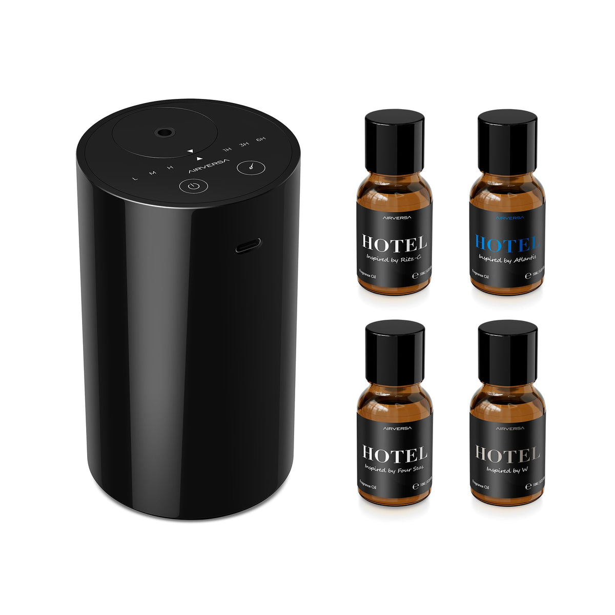 Airversa AN8 Waterless Essential Oil Diffuser Starter Kit, Black