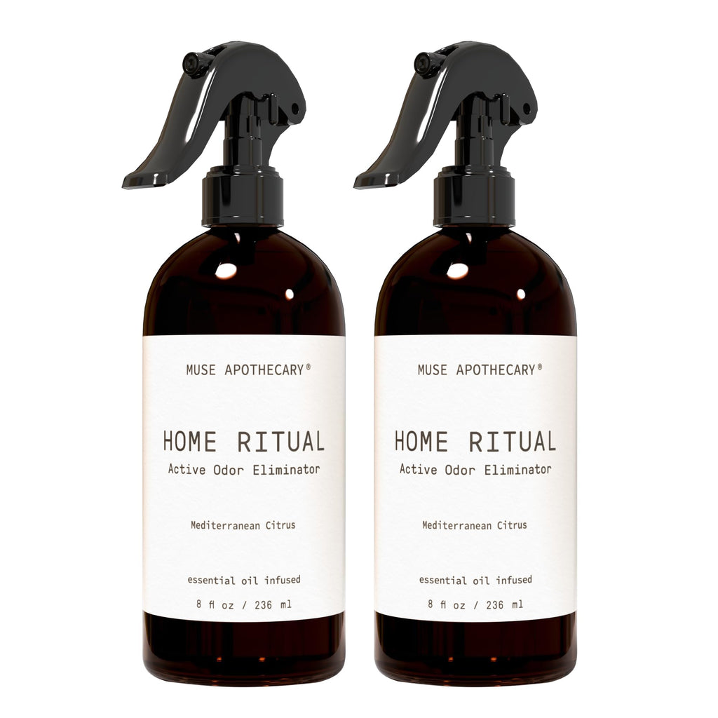 Muse Apothecary Home Ritual Active Odor Eliminator Spray - Furniture Deodorizer Spray & Bathroom Odor Eliminator for Home - Essential Oil Air Freshener - 4oz, Bergamot + French Lavender + Sandalwood