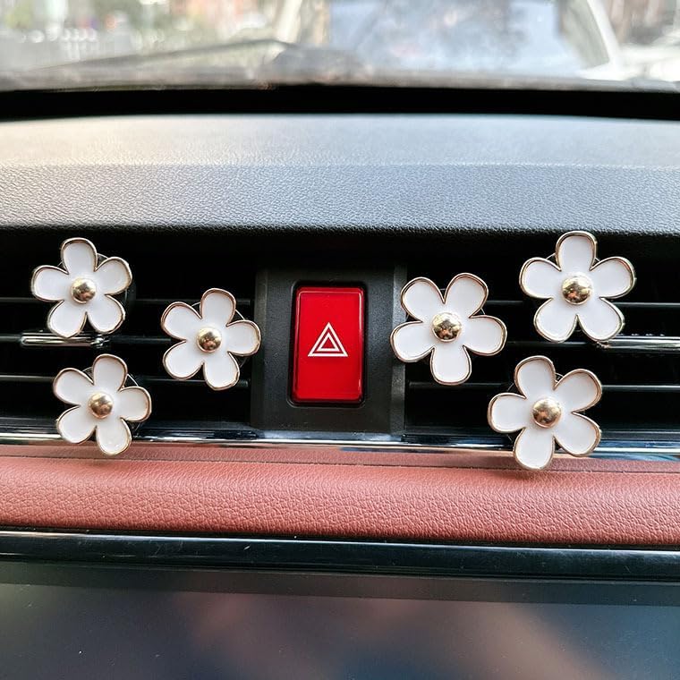 6 Pcs Daisy Flower Air Vent Clip Air Conditioning Outlet Clip Car Air Freshener Clip Car Interior Decor Charm Colorful Car Interior Accessories for Girls Women (White)