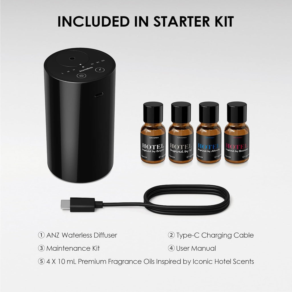ANZ Waterless Essential Oil Diffuser Starter Kit, Black