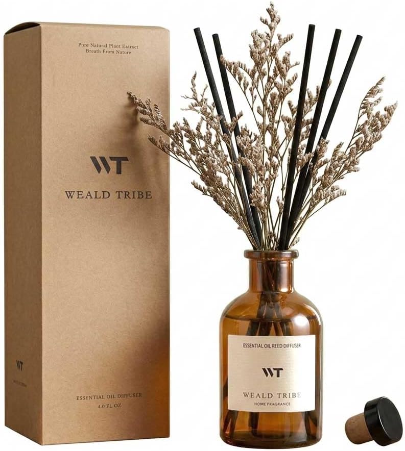 WEALD TRIBE Flower Reed Diffuser Set Vanilla Cinnamon Scent for Bathroom Air Fresheners | 4.0 fl oz Fragrance Oils with Sticks Home Fragrance Defusers | House Bedroom Office Shelf Decor & Gift