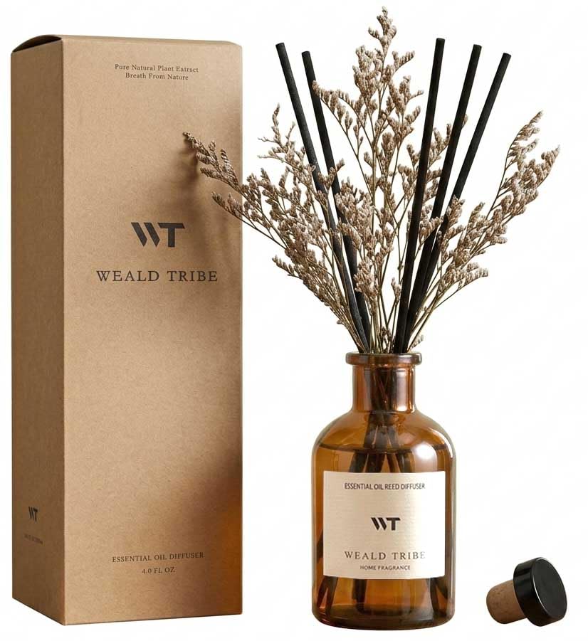 WEALD TRIBE Flower Reed Diffuser Set Vanilla Cinnamon Scent for Bathroom Air Fresheners | 4.0 fl oz Fragrance Oils with Sticks Home Fragrance Defusers | House Bedroom Office Shelf Decor & Gift