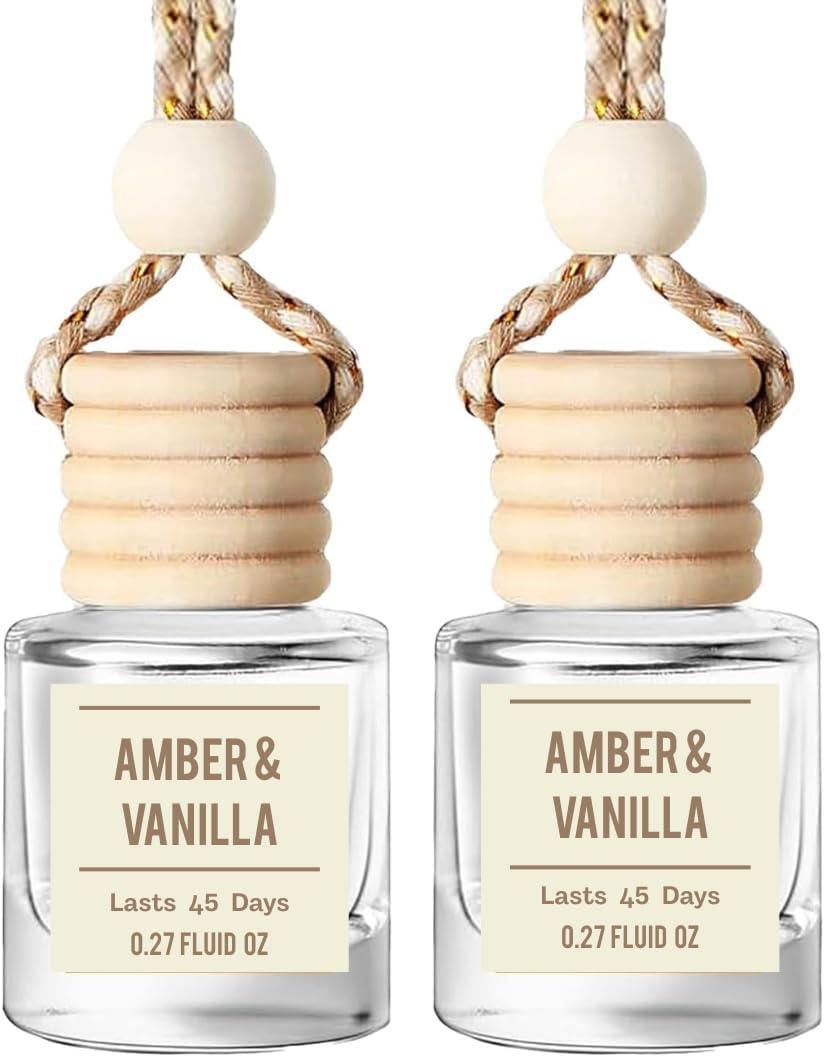 Amber & Vanilla Hanging Car Air Freshener & Oil Diffuser, 2-Pack