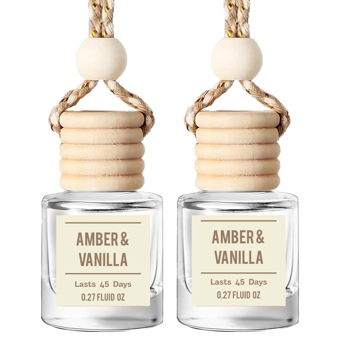 Amber & Vanilla Hanging Car Air Freshener & Oil Diffuser, 2-Pack