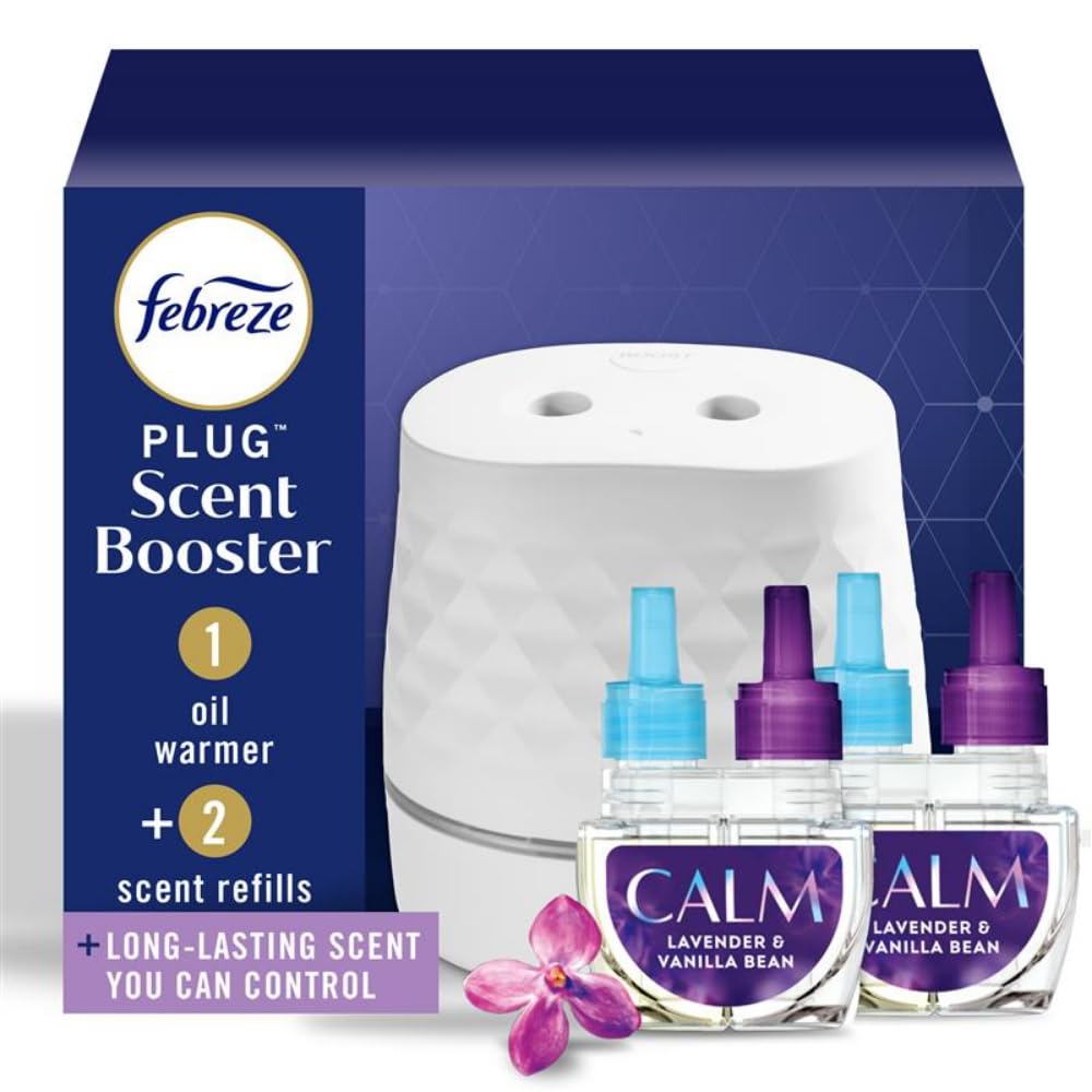 Febreze Plug Scent Booster Air Freshener Oil Diffuser + 2 Downy Calm Refill