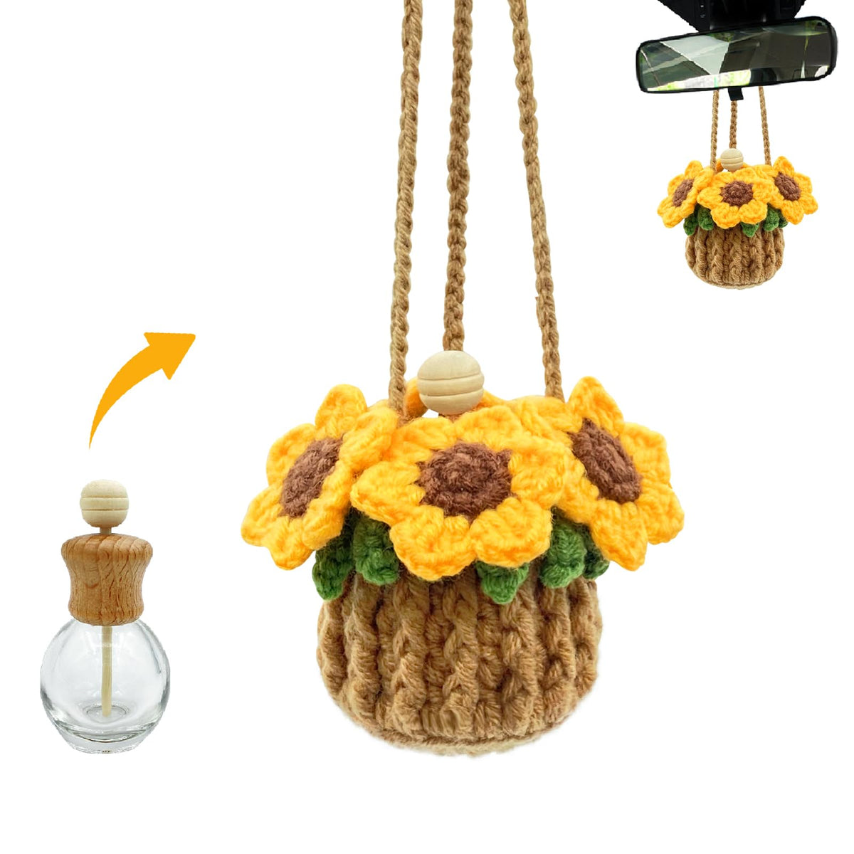Crochet Car Air Freshener,15ml Diffuser Bottle with Strawberry Plant