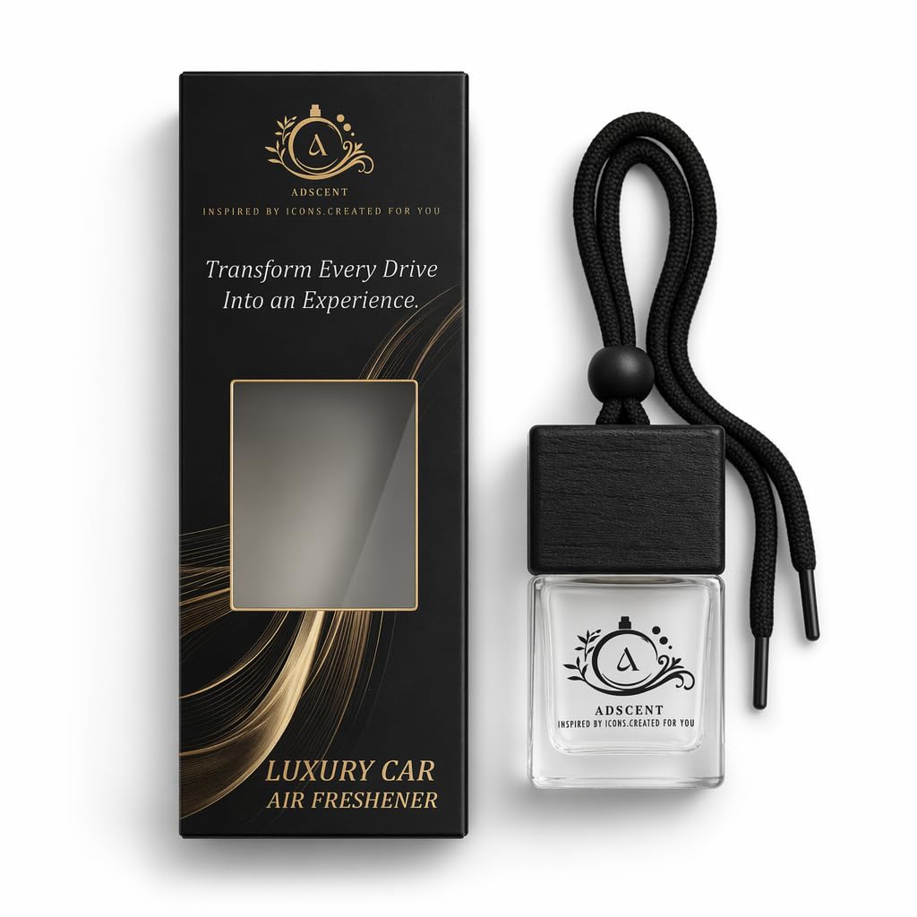 Aventus Luxury Car Air Freshener, Hanging Glass Bottle Diffuser, Long Lasting 30–45 Days, Premium Leather Cap & Rope, Car Perfume, Auto Fragrance Diffuser, Made in Canada