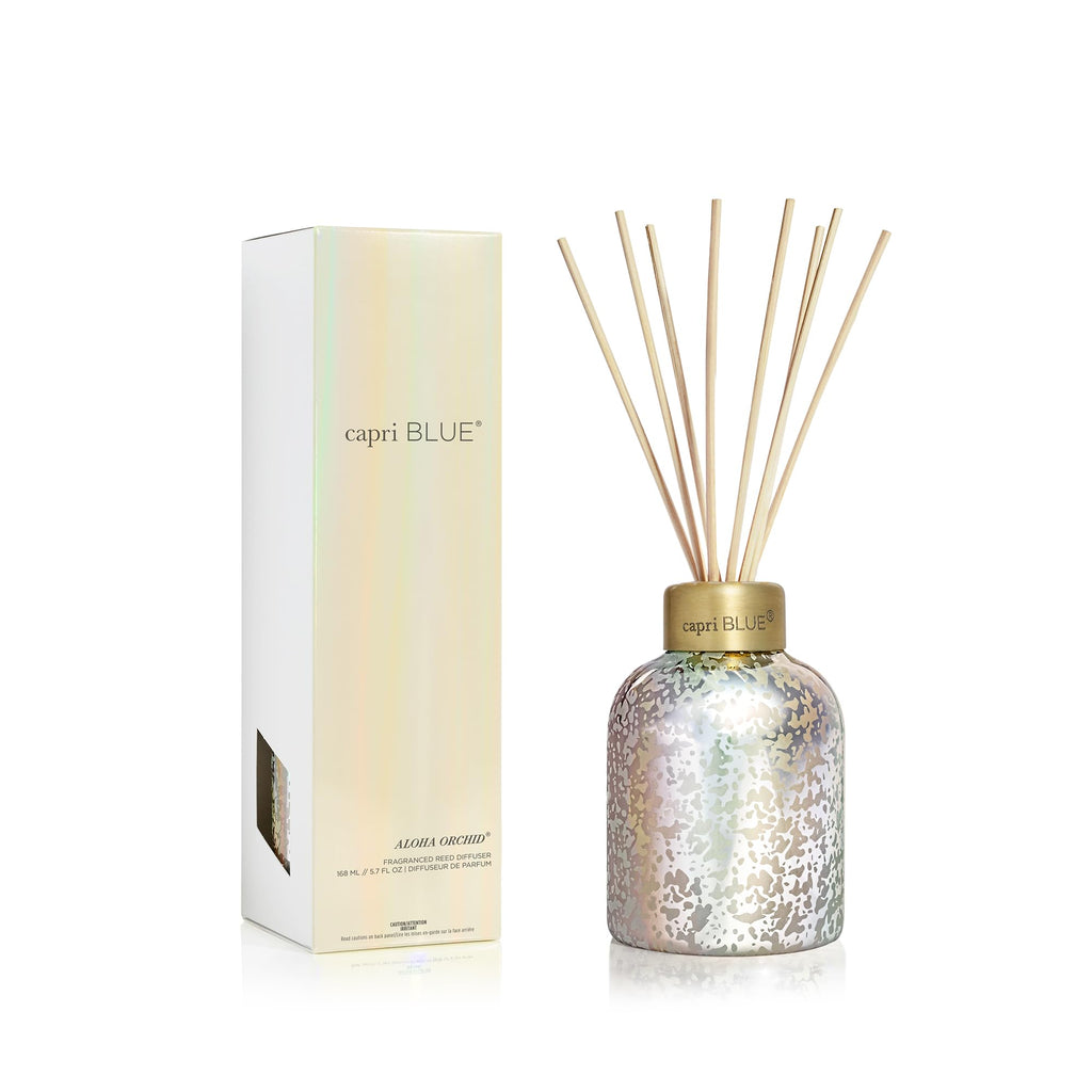 Capri Blue Reed Diffuser - Reed Diffuser Set Includes Scented Oil, Sticks, and Mercury Iridescent Glass Bottle - Home Decor Room Fresheners - Volcano (5.7 fl oz)