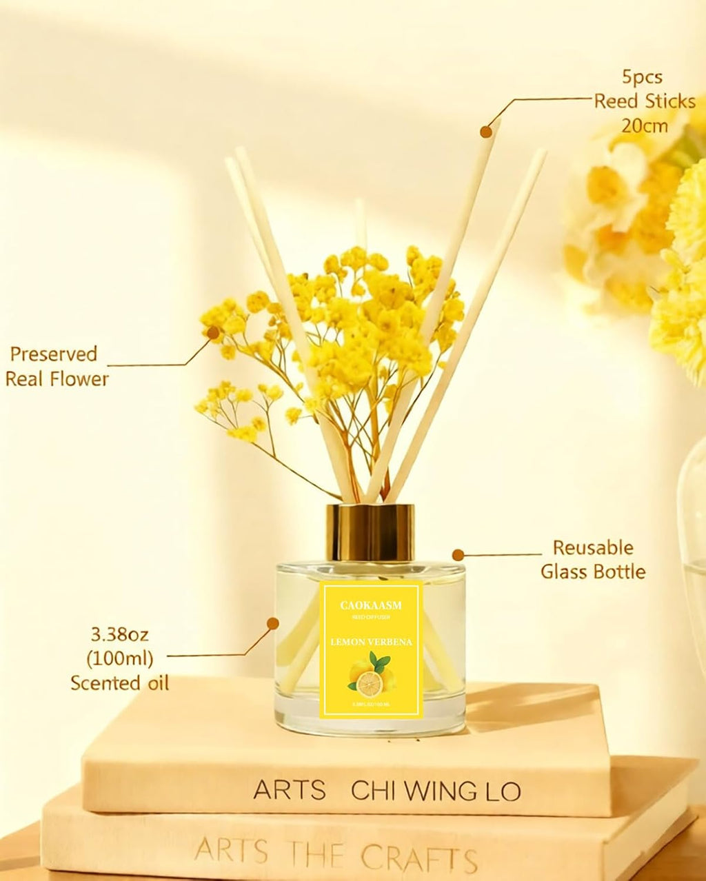 Reed Diffuser Set-Lemon Verbena Scent 3.38 fl oz,Scent Long