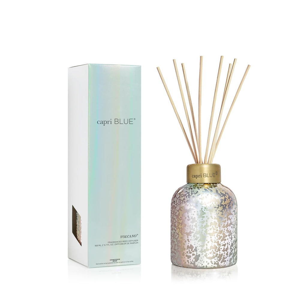 Capri Blue Reed Diffuser - Reed Diffuser Set Includes Scented Oil, Sticks, and Mercury Iridescent Glass Bottle - Home Decor Room Fresheners - Volcano (5.7 fl oz)