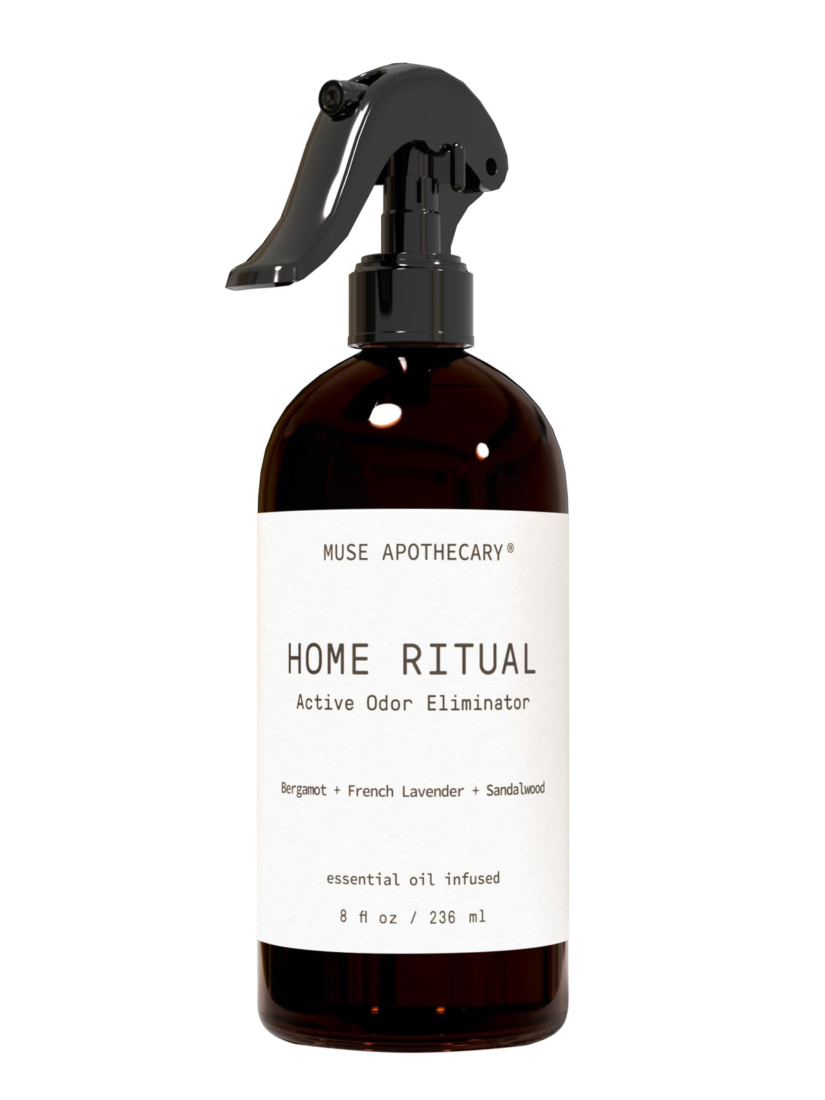 Muse Apothecary Home Ritual Active Odor Eliminator Spray - Furniture Deodorizer Spray & Bathroom Odor Eliminator for Home - Essential Oil Air Freshener - 4oz, Bergamot + French Lavender + Sandalwood