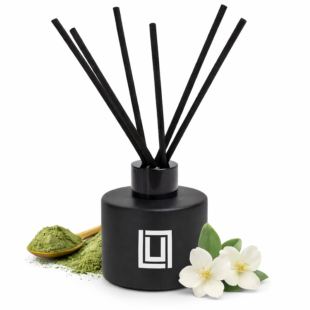Lulu Candles | Reed Diffuser Set | Jasmine, Oud & Sandalwood | 6 Reed Sticks | Scent Diffuser for Bedroom Bathroom Living Room & Office - 4.2 FL Oz.