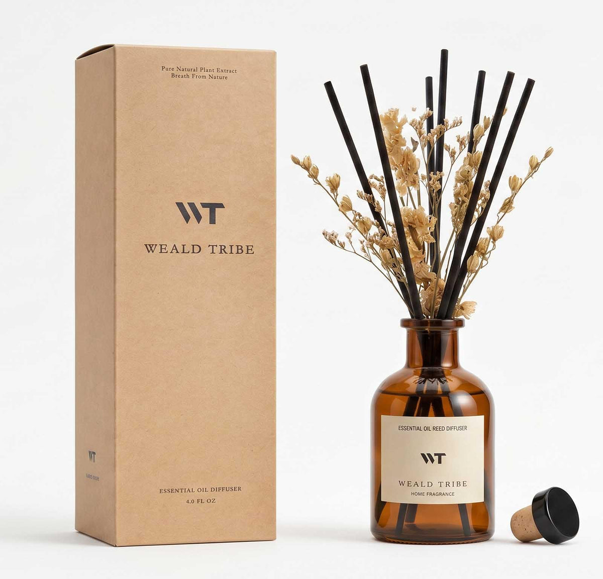 WEALD TRIBE Flower Reed Diffuser Set Vanilla Cinnamon Scent for Bathroom Air Fresheners | 4.0 fl oz Fragrance Oils with Sticks Home Fragrance Defusers | House Bedroom Office Shelf Decor & Gift