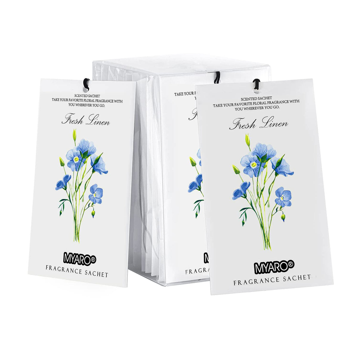 MYARO 12 Pack Fresh Linen Scented Sachets, Closet Deodorizer Car Freshener