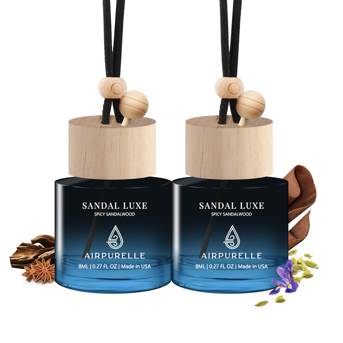 Car Air Freshener Hanging 2 Pack Car Fresheners Diffuser - Amber Vanilla Car Scents Essential Oil Air Diffuser, 45+ days Long Lasting Fragrance Air Fresheners, Two 0.27 FL OZ/8ML Made in USA