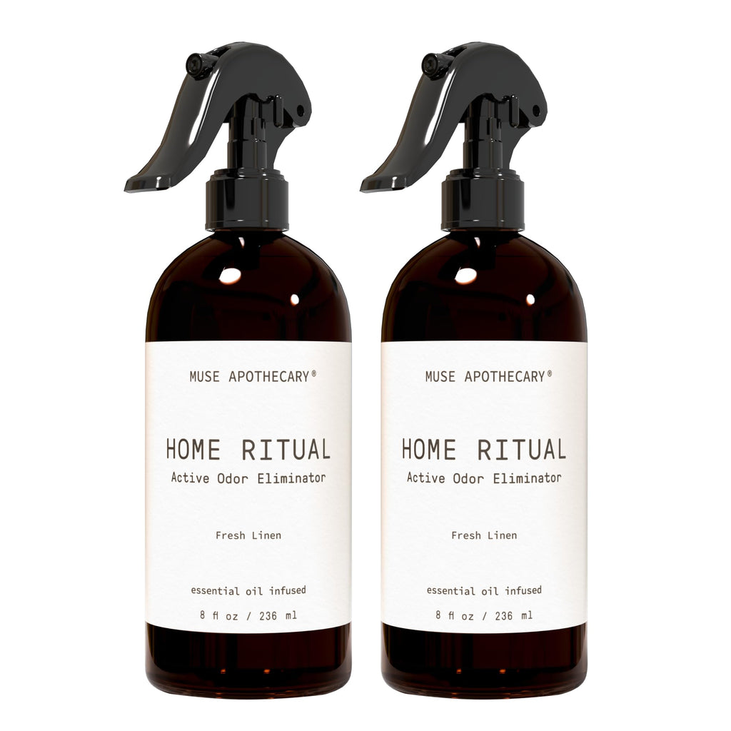 Muse Apothecary Home Ritual Active Odor Eliminator Spray - Furniture Deodorizer Spray & Bathroom Odor Eliminator for Home - Essential Oil Air Freshener - 4oz, Bergamot + French Lavender + Sandalwood