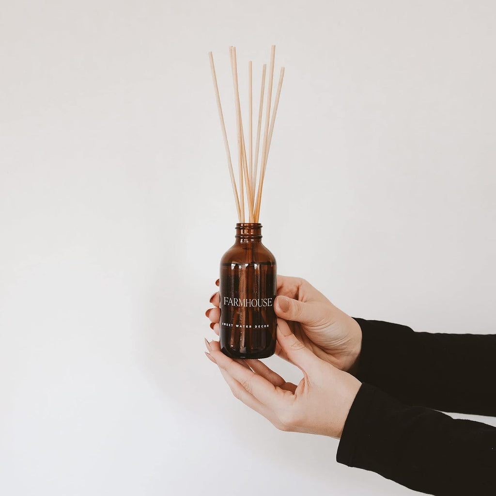 Sweet Water Decor Farmhouse Amber Reed Diffuser Set, Fall Scent, 3.5 fl oz