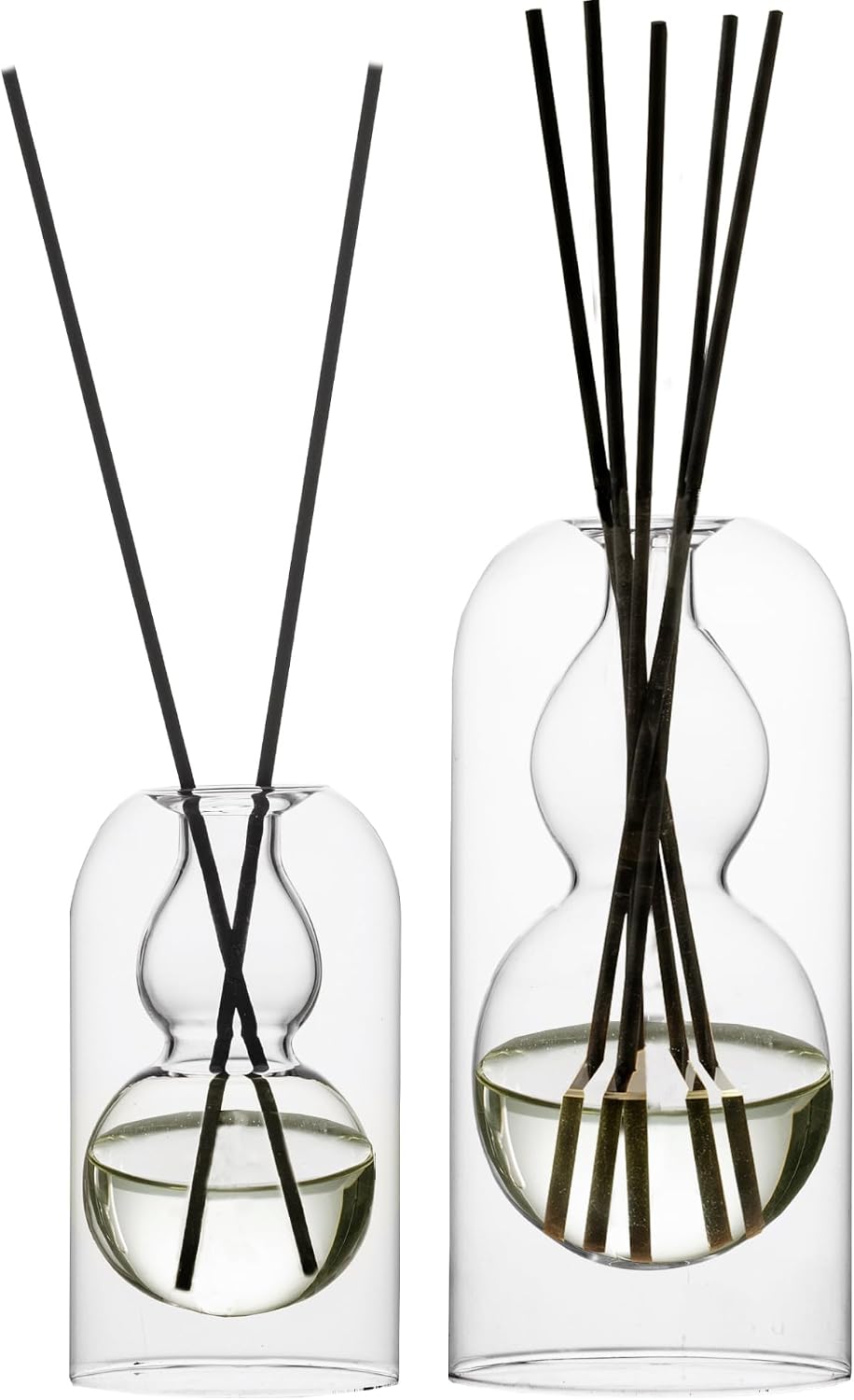 Reed Diffuser Bottles 2pcs/Set, Glass Gourd-Shaped Empty Diffuser Bottle with 15 Reed Sticks for DIY Aromatherapy, Home Fragrance Decor