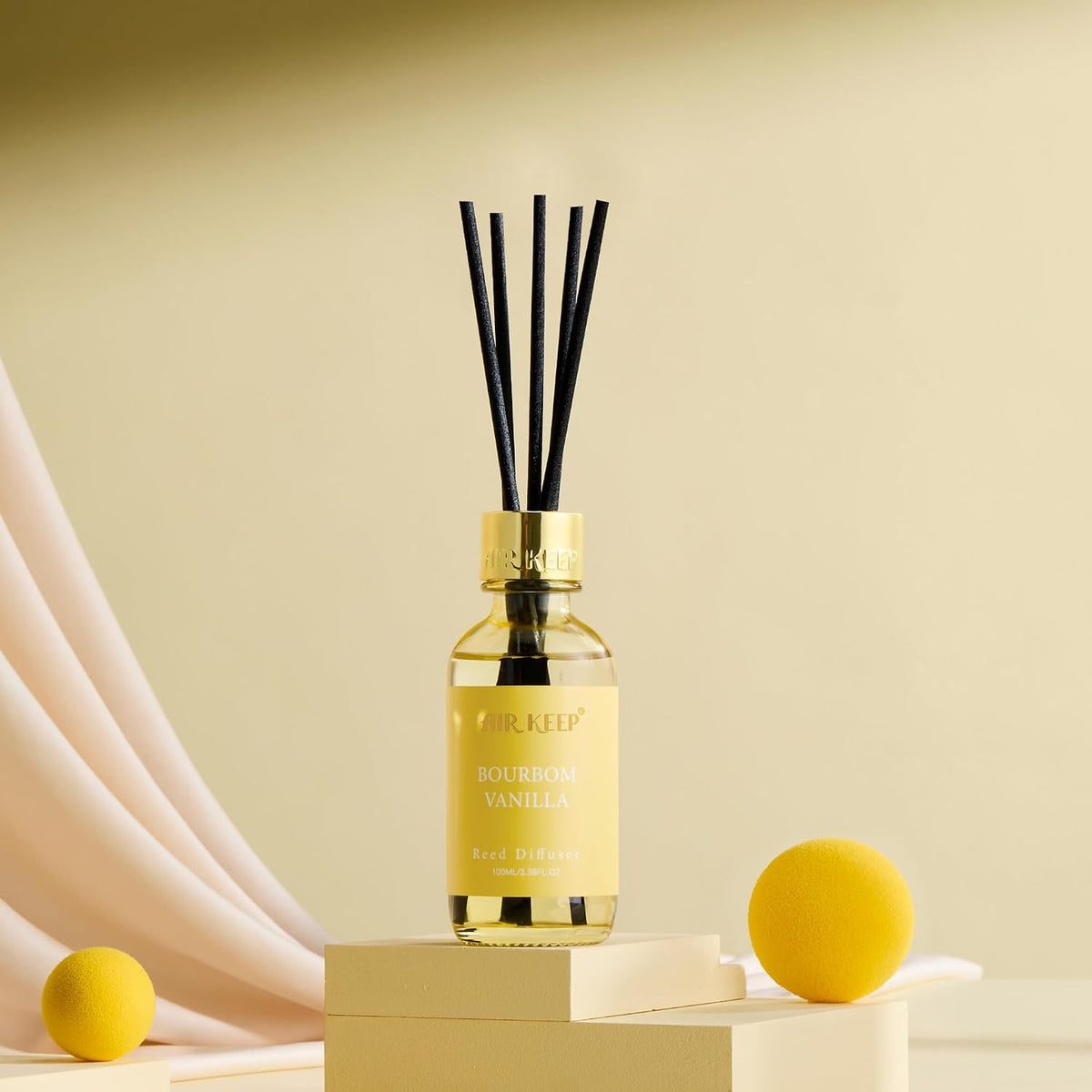 Airkeep Reed Diffuser Set, 3.38 fl oz (100 ml) - Bourbom Vanilla Oil Diffusers with 8 Reed Sticks, Home Fragrance Reed Diffuser for Bathroom Shelf Decor