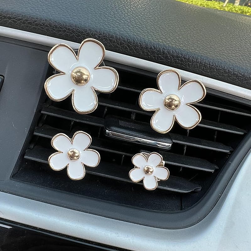 6 Pcs Daisy Flower Air Vent Clip Air Conditioning Outlet Clip Car Air Freshener Clip Car Interior Decor Charm Colorful Car Interior Accessories for Girls Women (White)
