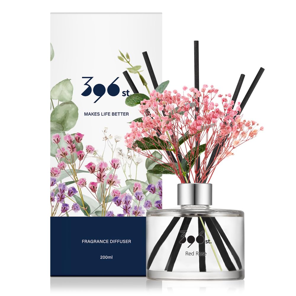 396 st. Rose Flower Reed Diffuser, Red Rose, 200ml(6.7oz) / Reed Diffuser Sets, Home Fragrance, Scented Oils, Home & Bathroom Décor