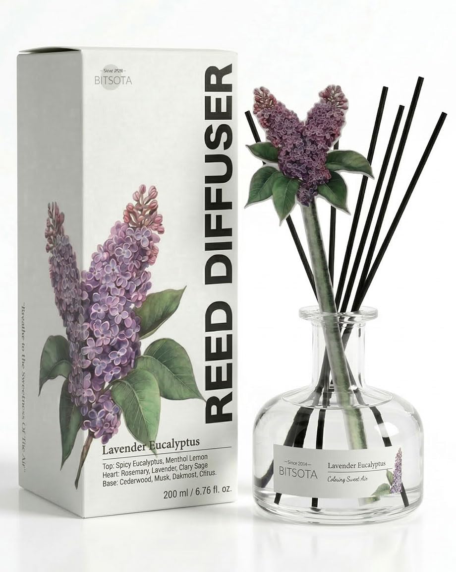 Reed Diffuser Set for Bathroom & Home, Long Lasting Essential Oil Aroma, Glass Bottle Home Fragrance with Sticks, Ideal Gift for Woman