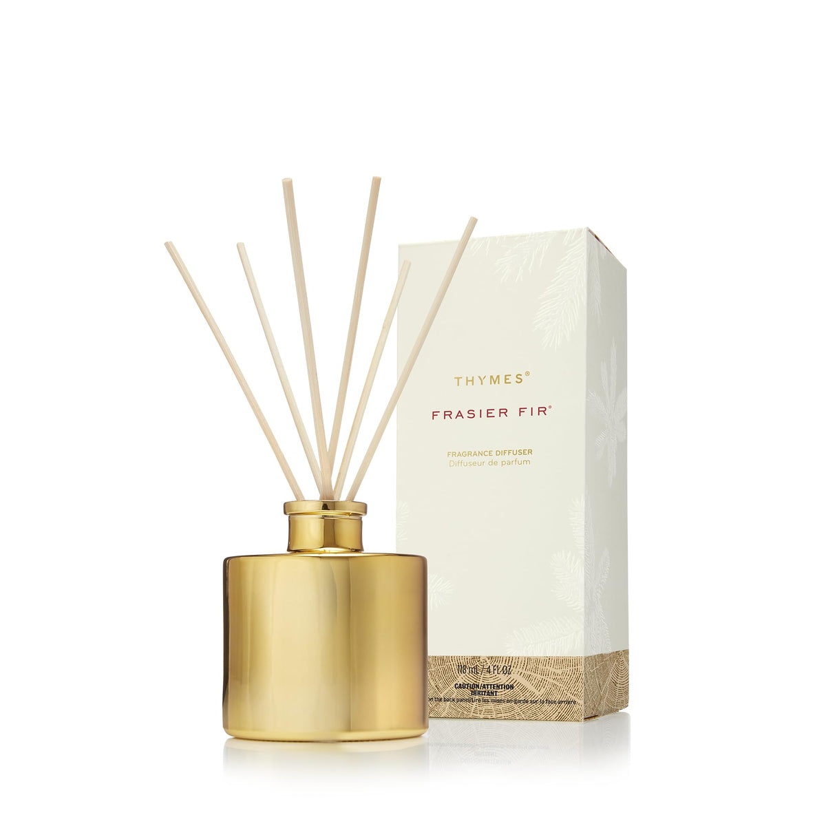 Thymes Frasier Fir Reed Diffuser Set – Includes Reeds, Fragrance Oil, and Frosted Glass Bottle – Fragrance Oil Diffuser – Room Fresheners – Luxury Home Decor – Green & Clear (Pine Needle, 4 fl oz)