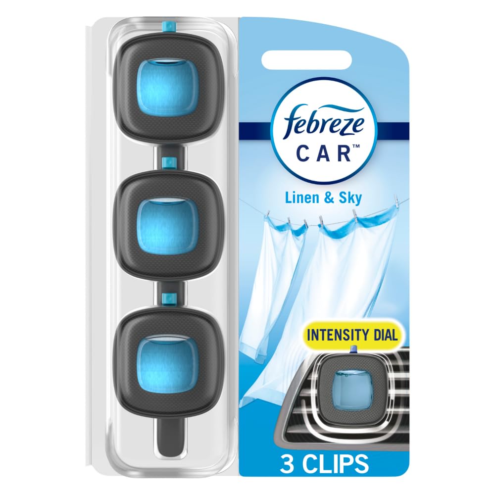 Febreze Car Air Freshener, Odor-Fighting Automotive Vent Clip, Mixed Gain Scent, 3 Count