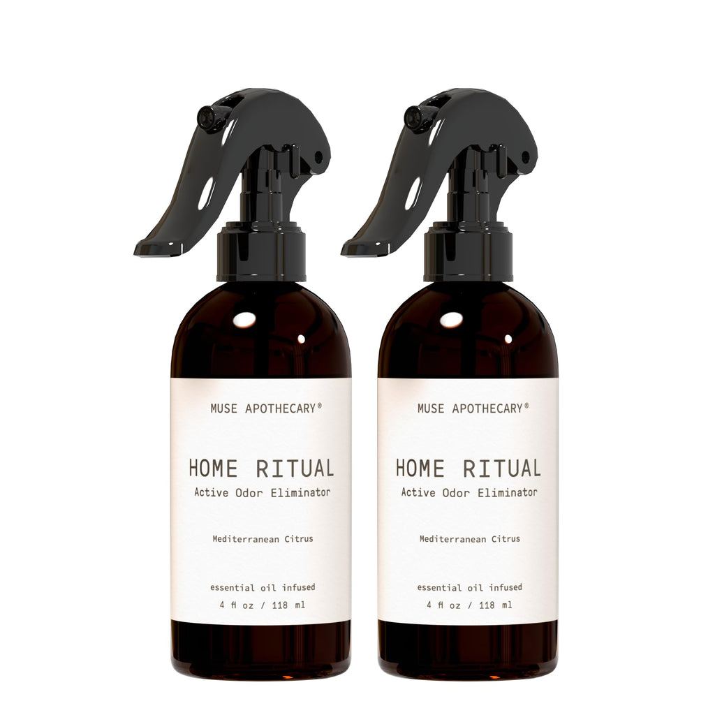 Muse Apothecary Home Ritual Active Odor Eliminator Spray - Furniture Deodorizer Spray & Bathroom Odor Eliminator for Home - Essential Oil Air Freshener - 4oz, Bergamot + French Lavender + Sandalwood