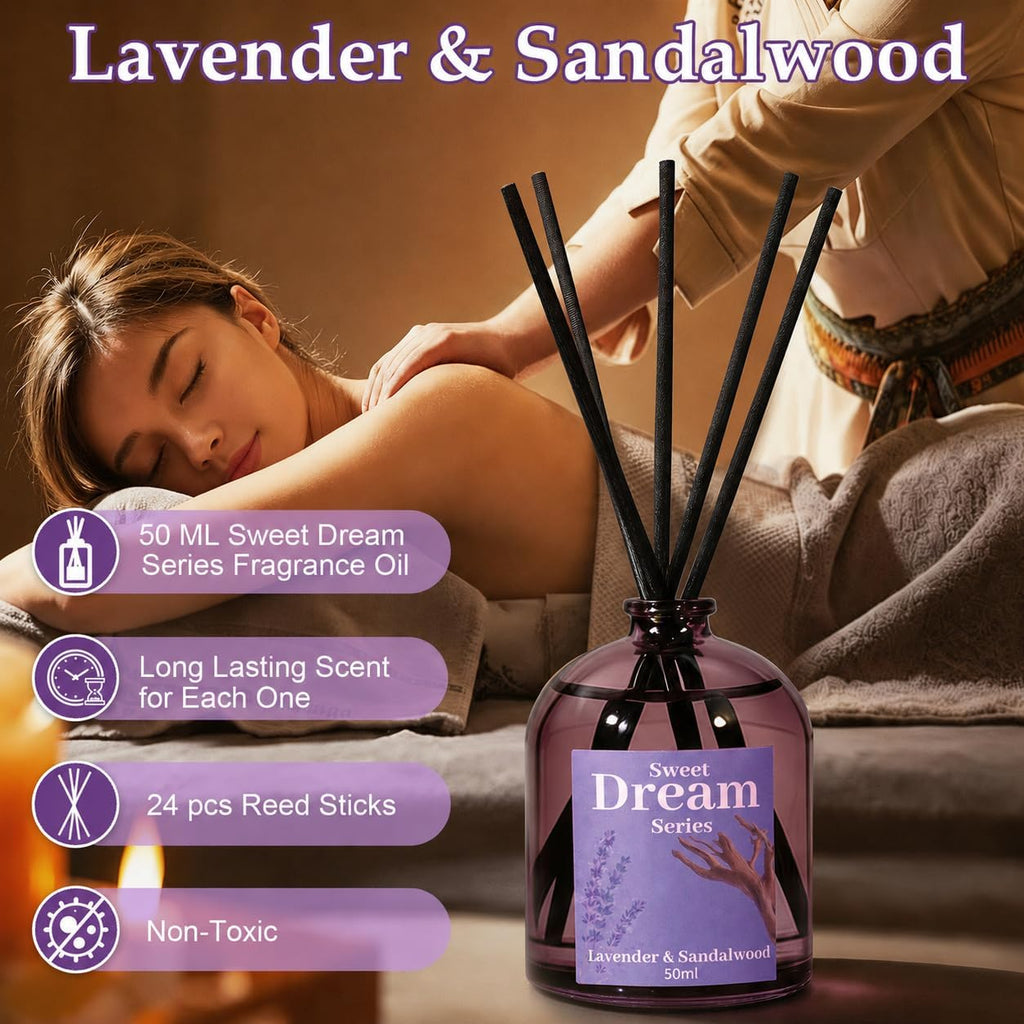 STRN Reed Diffuser Set, Lavender Essential Oil Reed Diffuser 4 x 50ml