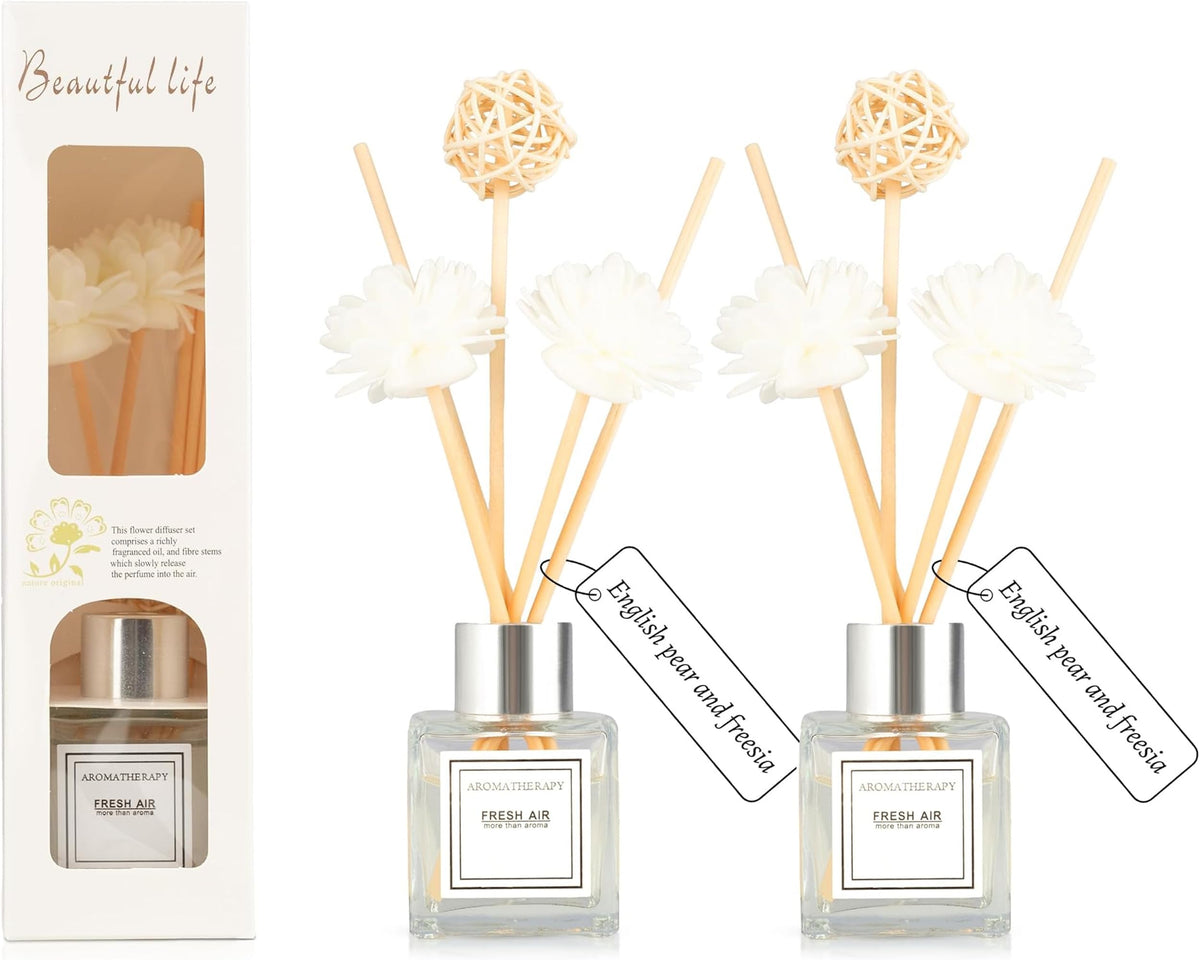 2PCS Reed Diffuser Set, 1.7 oz Scent Diffuser with Sticks, Jasmine Scent