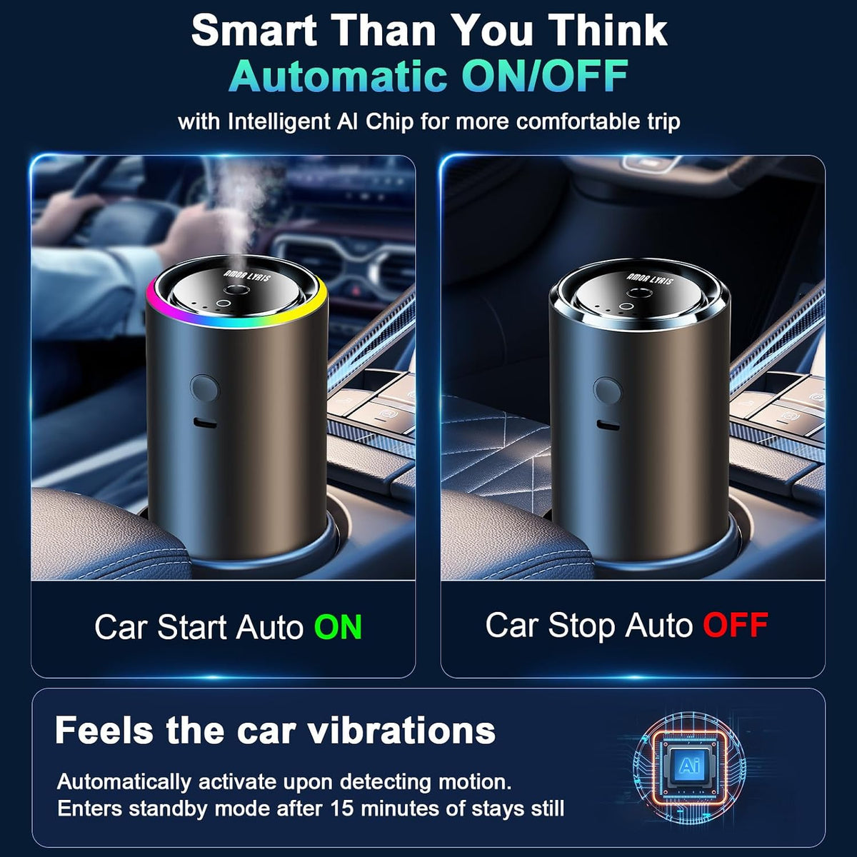 Smart Car Air Freshener Diffuser with 100ml Perfume, Rechargeable Car Fragrance Diffuser, 5 Adjustable Spray Modes, Auto On/Off, RGB Music Sync Light, Long Lasting Scent Up to 6 Months, Cologne Scent