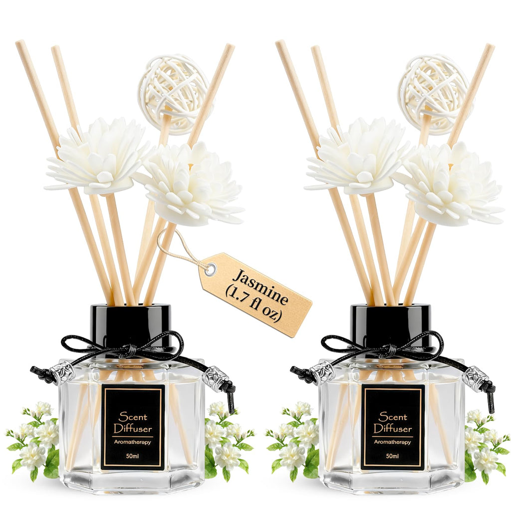 TonJin 2PCS Lavender Reed Diffuser Set 1.7 fl oz with 6 Scent Sticks, Calming Essential Oil Diffuser Sticks for Home, Relaxing Home Fragrance for Bedroom & Bathroom, Natural Non-Toxic Air Freshener