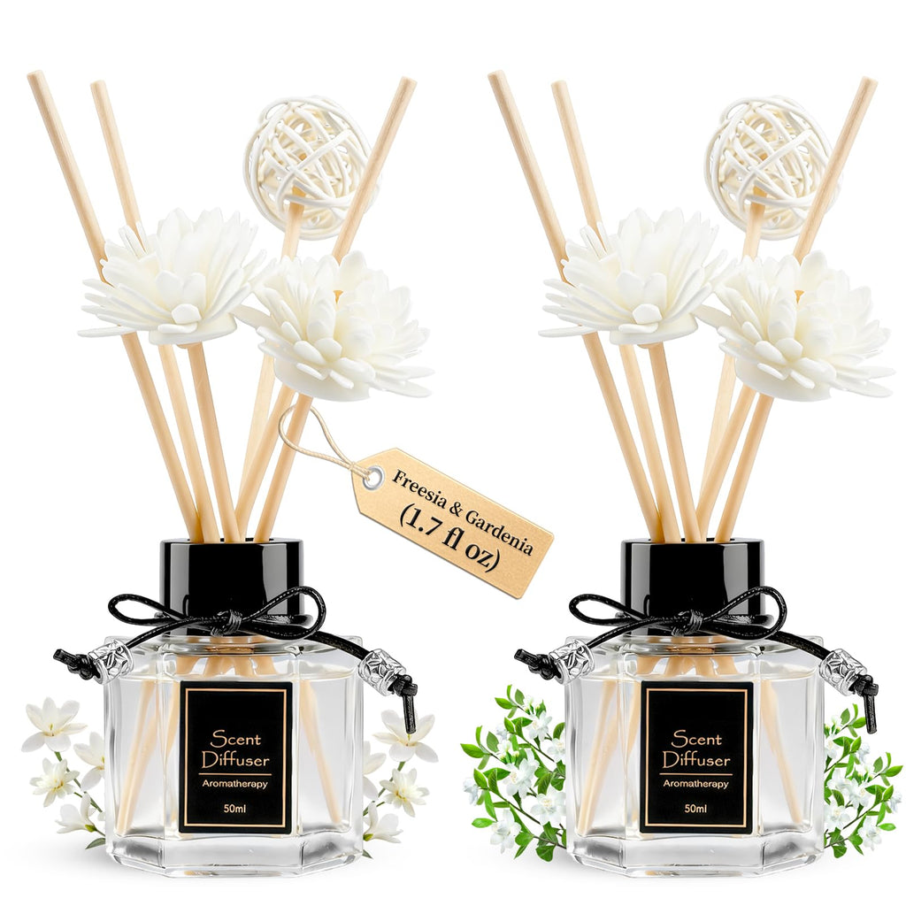 TonJin 2PCS Lavender Reed Diffuser Set 1.7 fl oz with 6 Scent Sticks, Calming Essential Oil Diffuser Sticks for Home, Relaxing Home Fragrance for Bedroom & Bathroom, Natural Non-Toxic Air Freshener