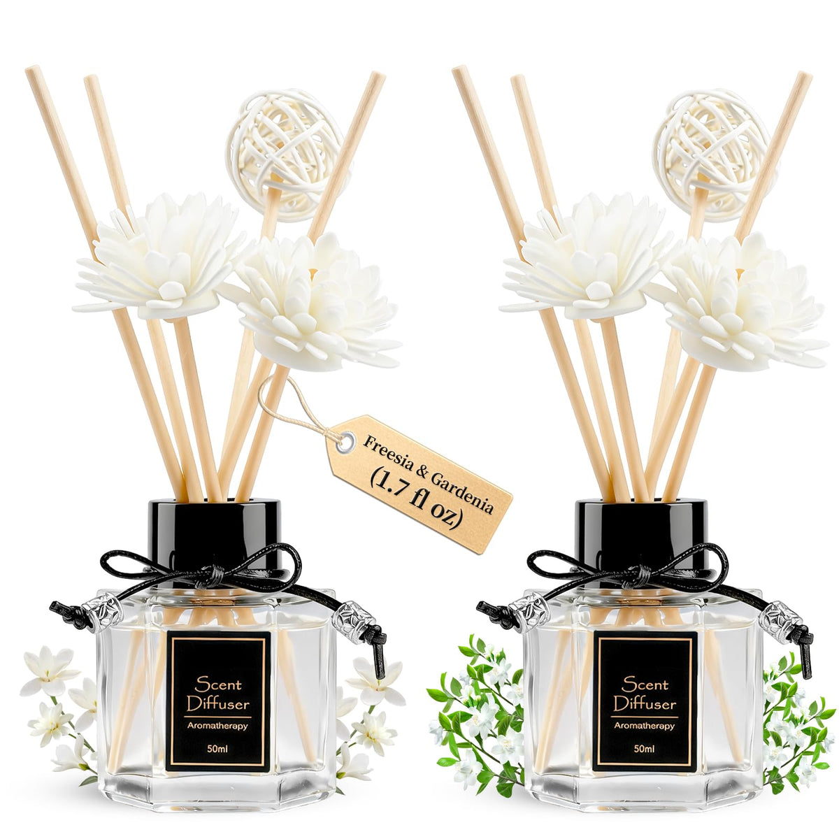 TonJin 2PCS Lavender Reed Diffuser Set 1.7 fl oz with 6 Scent Sticks, Calming Essential Oil Diffuser Sticks for Home, Relaxing Home Fragrance for Bedroom & Bathroom, Natural Non-Toxic Air Freshener