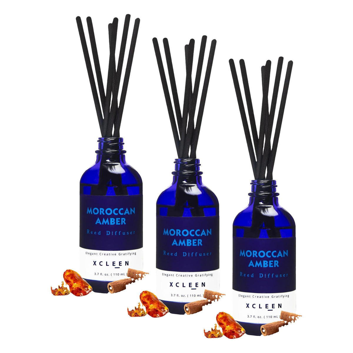 Xcleen Reed Diffusers Set, 3.7 Oz Scent Diffuser, 6 Reed Diffuser Sticks, Home Fragrance Hyacinth, Peony & Citrus, Aromatherapy Oil Diffuser Reeds, More Masculine Scent, Bathroom & Office Decor 110ml