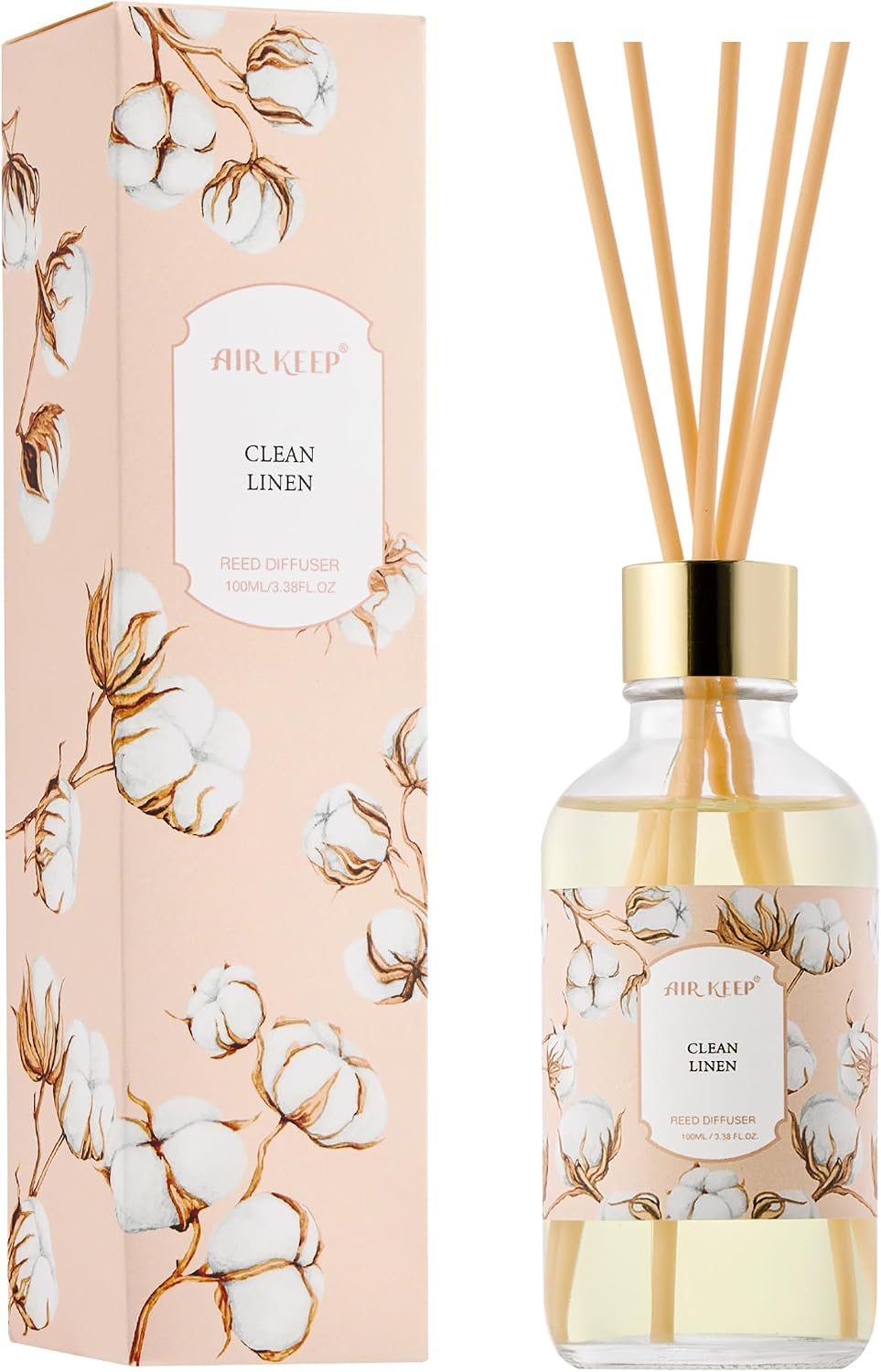 Airkeep Reed Diffuser Oil Set with Reed Sticks, Clean Linen Aromatherapy Oil Scent Diffuser for Home Office Bathroom Decoration Perfume and Gifts 3.38 oz/100ml
