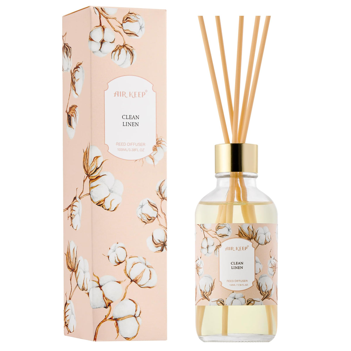Airkeep Reed Diffuser Oil Set with Reed Sticks, Clean Linen Aromatherapy Oil Scent Diffuser for Home Office Bathroom Decoration Perfume and Gifts 3.38 oz/100ml